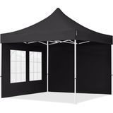 3x3m Easy Up Partytent Vouwtent - 2 Zijwanden (met Kerkvensters) Paviljoen Stalen Frame Zwart