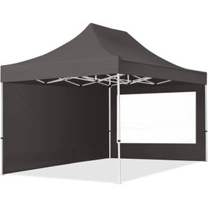 3x4,5m easy up partytent vouwtent - 2 zijwanden (met panoramavensters) paviljoen stalen frame grijs