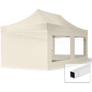 3x6 m Easy Up partytent Vouwpaviljoen, ECONOMY staal 30mm met zijwanden (panorama), beige