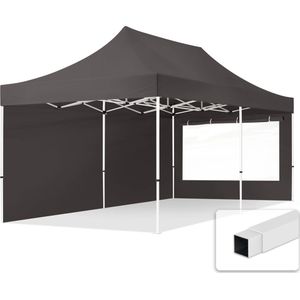 3x6m easy up partytent vouwtent - 2 zijwanden (met panoramavensters) paviljoen stalen frame grijs