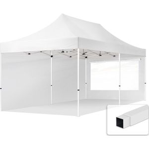 3x6m easy up partytent vouwtent - 2 zijwanden (met panoramavensters) paviljoen stalen frame wit