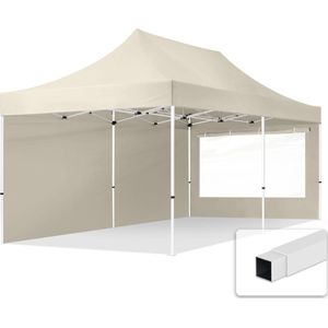 3x6m easy up partytent vouwtent - 2 zijwanden (met panoramavensters) paviljoen stalen frame creme