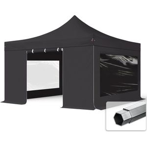 4x4 M Easy Up Partytent Vouwpaviljoen PVC Brandvertragend met Zijwanden (2 Panorama