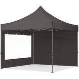 3x3 M Easy Up Partytent Vouwpaviljoe - PREMIUM Staal 40mm met Zijwanden (panorama - Donkergrijs