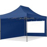 3x4,5m Easy Up Partytent Vouwpaviljoe - PREMIUM Staal 40mm met Zijwanden (panorama - Blauw