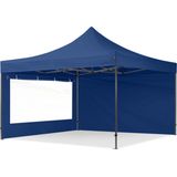 4x4 M Easy Up Partytent Vouwpaviljoe - PREMIUM Staal 40mm met Zijwanden (panorama - Blauw