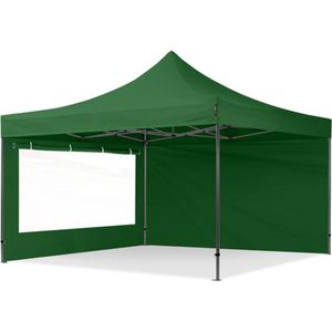 4x4 m Easy Up partytent Vouwpaviljoen, PREMIUM staal 40mm met zijwanden (panorama), donkergroen