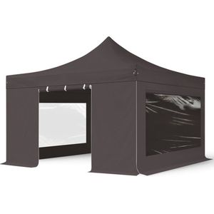 4x4 M Easy Up Partytent Vouwpaviljoe - PREMIUM Staal 40mm met Zijwanden (panorama - Donkergrijs