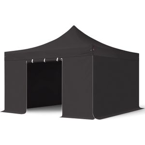 4x4 m Easy Up partytent Vouwpaviljoen, PREMIUM staal 40mm met zijwanden, zwart