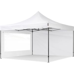 4x4 m Easy Up partytent Vouwpaviljoen, PREMIUM staal 40mm met zijwanden (panorama), wit