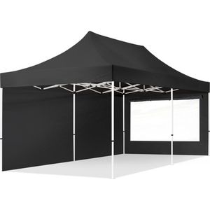 3x6 M Easy Up Partytent Vouwpaviljoe - ECONOMY Staal 30mm met Zijwanden (panorama - Zwart