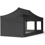 3x6 M Easy Up Partytent Vouwpaviljoe - ECONOMY Staal 30mm met Zijwanden (panorama - Zwart