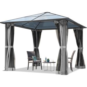 TOOLPORT Tuinpaviljoen Grijs - Hardtop Met 4 Zijwanden En 4 Muggennetten
