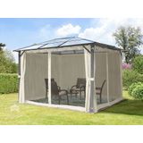 TOOLPORT Tuinpaviljoen 3x3,65 m polycarbonaat dak ca. 6 mm - Hardtop paviljoen met 4 zijwanden en 4 muggennetten in beige