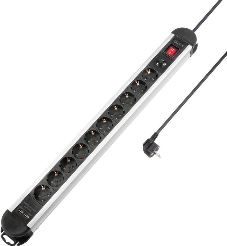 Sygonix - SY-4755858 Stekkerdoos - Zilver - Zwart - 10-voudig met USB
