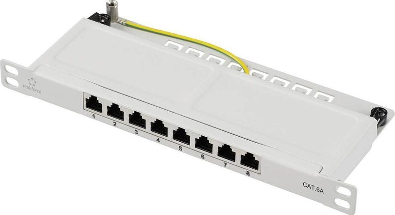 Renkforce RF-4996630 8 poorten Patchpaneel 254 mm (10) CAT 6A 0.5 HE Grijs Ingericht