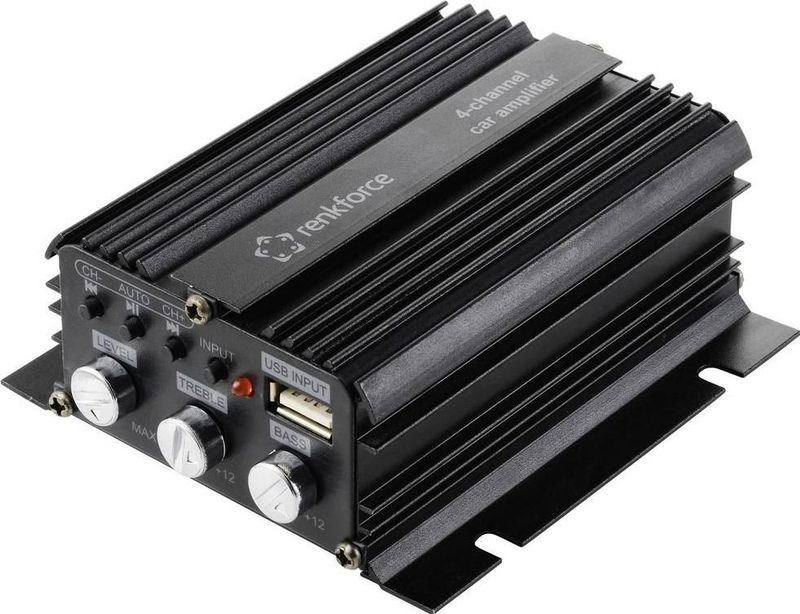 Renkforce RF-CMP-204 Versterker 4-kanaals 200 W Bluetooth/USB audio playback, Volume/bass/treble control