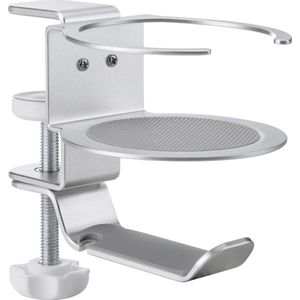 Speaka Professional - SP-HCH-150 - Koptelefoonhouder - Zilver - Geïntegreerde Kabelgeleiding, Bekerhouder, Belastbaarheid 5 kg