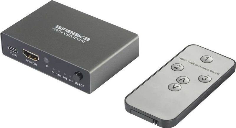 SpeaKa Professional - SP-HDS-210 - HDMI-switch - 3 Poorten - UHD 8K @ 60 Hz