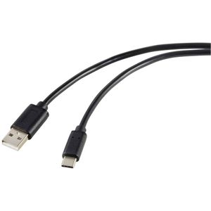 Renkforce USB-kabel USB 2.0 USB-C stekker, USB-A stekker 1.80 m Zwart Afscherming totaal RF-5720398