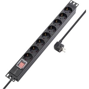 Sygonix SY-5799002 Stekkerdoos 19 inch 8-voudig Zwart Randaarde stekker 1 stuk(s)