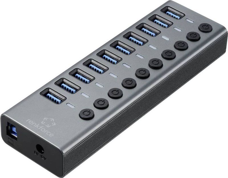Renkforce USB Hub RF-6027504 - 10 Poorten - Zilver-Zwart
