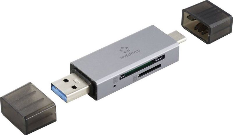 Renkforce - RF-PCR-400 - Geheugenkaartlezer - Grijs - USB-A, USB-C