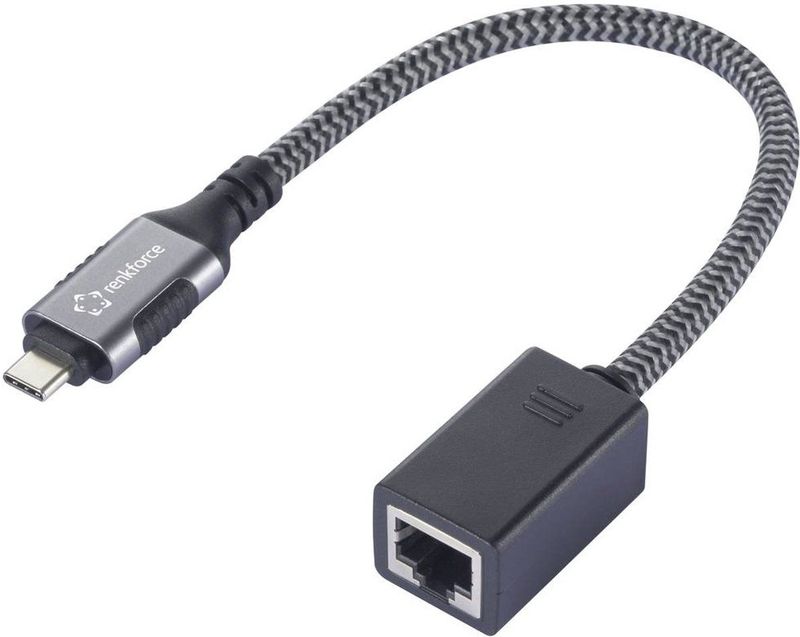 Renkforce - USB-C naar Gigabit Ethernet Mini Adapter - Netwerkadapter - Zwart - USB-A 3.2 Gen 1