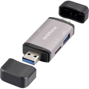 Renkforce - RF-CR-480 - Geheugenkaartlezer - Aluminium-grijs - USB-A en USB-C