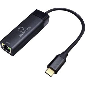 Renkforce USB-C, RJ45 Adapter (1x USB-C USB 3.2 (Gen 1) - 1x RJ45-Buchse) RF-U (USB 3.2, RJ45/LAN (1x)), Netwerkadapter, Zwart