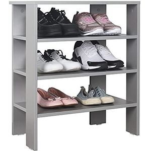 RICOO Schoenenrek smal en hoog 70 x 60 x 32 cm staand rek geperst hout grijs WM039-PL, schoenenstandaard met 3 niveaus, schoenenkast open, schoenenrek hal schoenenrek, staand rek klein, schoenenrekken