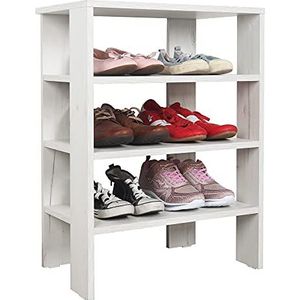 RICOO Schoenenrek smal en hoog 70 x 55 x 32 cm staand rek geperst hout eiken wit WM039-EP, schoenenstandaard met 3 niveaus, schoenenkast open, schoenenrek voor hal en schoenen
