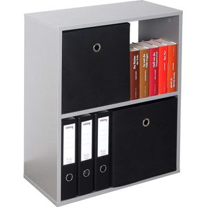 RICOO WM111-PL, boekenkast, 2 vakken, 71 x 60 x 31 cm, rek, spaanplaat van hout, modern grijs, staand rek voor kantoor, boekenkasten, rekken & planken, printerrek, archiefkast