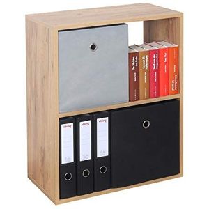 RICOO WM111-EG Bijzettafel, 71 x 60 x 31 cm, bruin eiken - boekenkast, nachtkastje