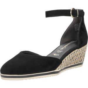 Tamaris, Zwarte Suède Espadrille met Klittenbandsluiting Zwart, Dames, Maat:41 EU