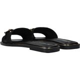 Slipper - Zwart - Leer en Textiel - Platte Zool