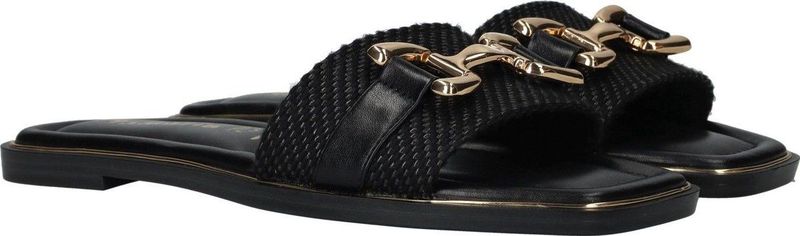 Slipper - Zwart - Leer en Textiel - Platte Zool