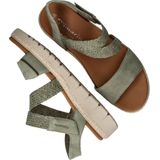 Sandalen - Beige - Leer en Textiel - Klittenbandsluiting