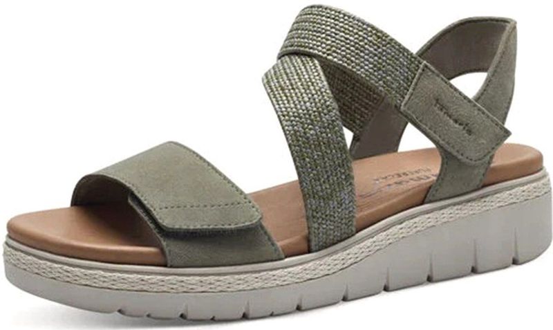 Sandalen - Beige - Leer en Textiel - Klittenbandsluiting