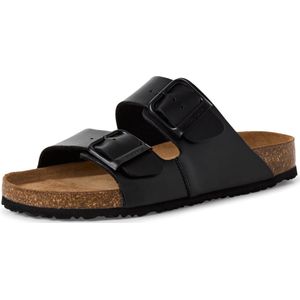 Tamaris Dames Muiltjes - Zwart - Comfortabele Sandaal met Kurken Zool