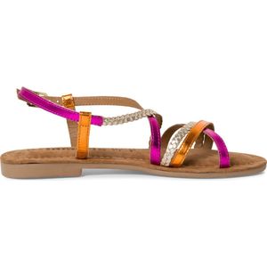 Platte sandalen in leer TAMARIS. Leer materiaal. Maten 39. Roze kleur