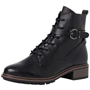 Tamaris - Enkellaarsje - Zwart - Leer/Textiel - Blokhak met Anti-Slide Technologie