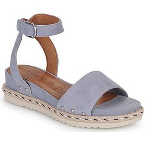 Tamaris, Schoenen, Dames, Blauw, 37 EU, Blauwe Leren Platte Sandalen voor Dames