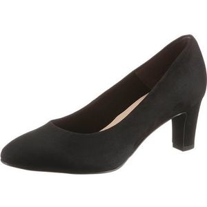 Tamaris - Sally Suedine Pumps - Zwart - Faux Suède - Rond Neusje - Elegant Hakje