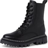 Tamaris - Enkellaarsje - Zwart - Blokhak 4 cm - Rits en Vetersluiting