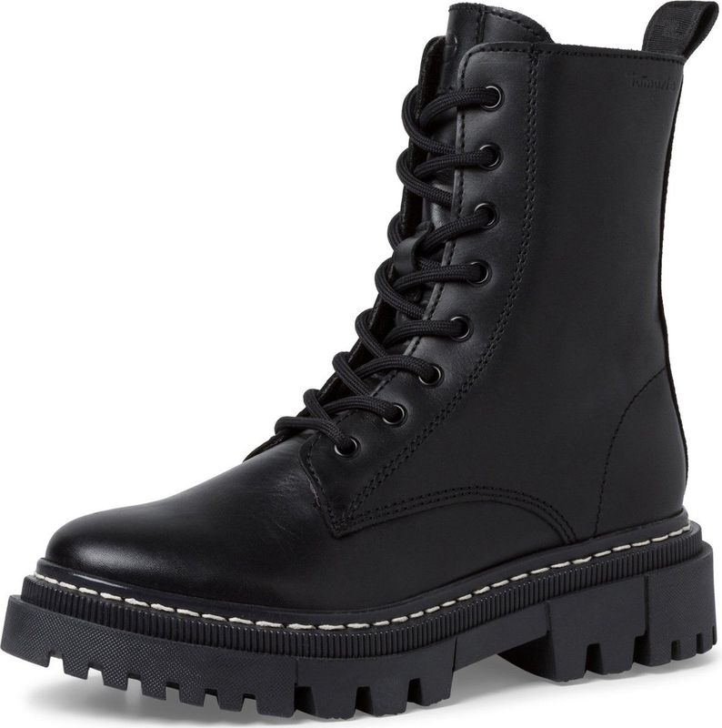 Tamaris - Enkellaarsje - Zwart - Blokhak 4 cm - Rits en Vetersluiting