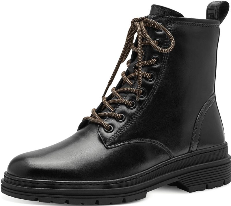 Tamaris - Veter-enkellaarsjes - Zwart - Leer - Uitneembaar Voetbed