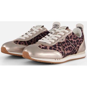 Sneaker - Bruin - Leer en Textiel - Luipaardprint en Glanzend