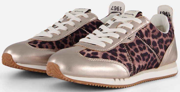 Sneaker - Bruin - Leer en Textiel - Luipaardprint en Glanzend