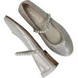 Ballerina - Zilver - Leer - Mary Jane-stijl met Pareldecoratie